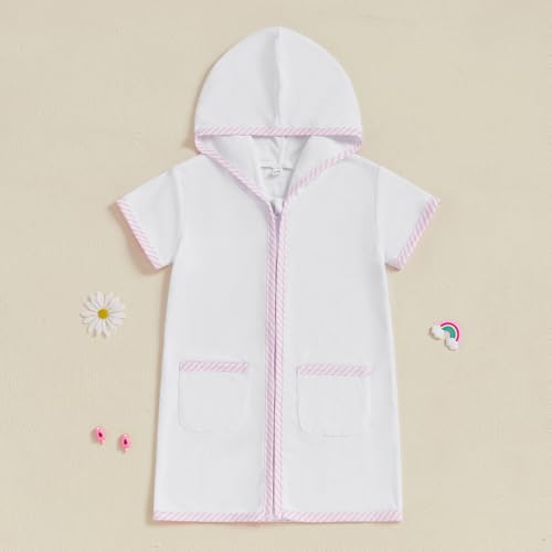 Image of Girls Boys Terry Cloth Swim Cover Up Zip Up Hooded Bathing Suit Coverup Wraps Kids Pool Beach Robe Cover-Up Kimono