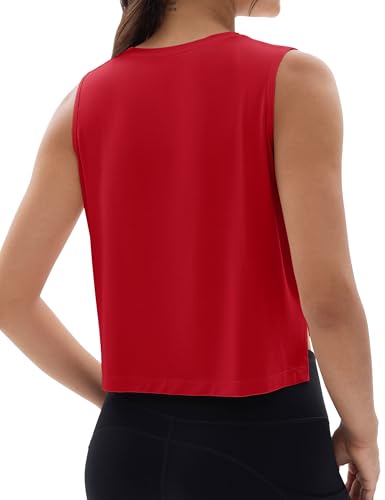 MAGCOMSEN Women's Crop Tank Tops Workout Sleeveless Shirts Loose Fit Gym Yoga Top with Side Slits2
