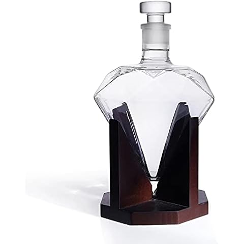 Wine Decanter Crystal Diamond Shaped Glass Decanter for Vodka and Whiskey,Wood Wine Rack Cover