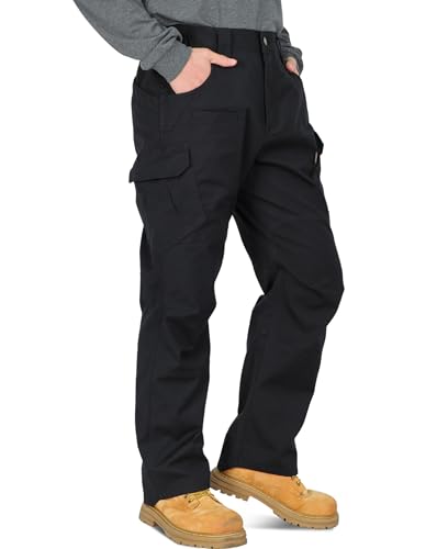 BOCOMAL FR Pants for Men Cargo Pockets Dura-Stretch Rip-Stop Soft Flame Resistant Reinforced Work Jeans Relaxed Fit Black