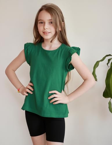 Image of Arshiner Girls Shirts Ruffle Short Sleeve Summer Cute Casual Crewneck Tops Blouse Tee