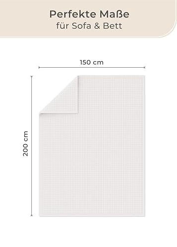 LAYNENBURG Premium Waffelpique Baumwolldecke 150x200 cm - Oeko-TEX 100 - Baumwollmix Kuscheldecke - Decke als Wohndecke, Sofa-Decke & Couchdecke - Wolldecke kuschelig-warm aus Baumwolle (Creme)