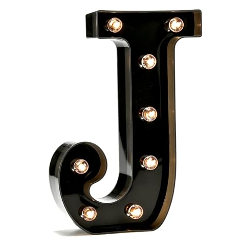 Image of Pooqla Black Light Up Letter J, Marquee Letters Black Room Decor | LED Lighted Letters Birthday Party Decorations, Gifts for Boys Men Christmas Anniversary Night Light Home Bar Room Decoration