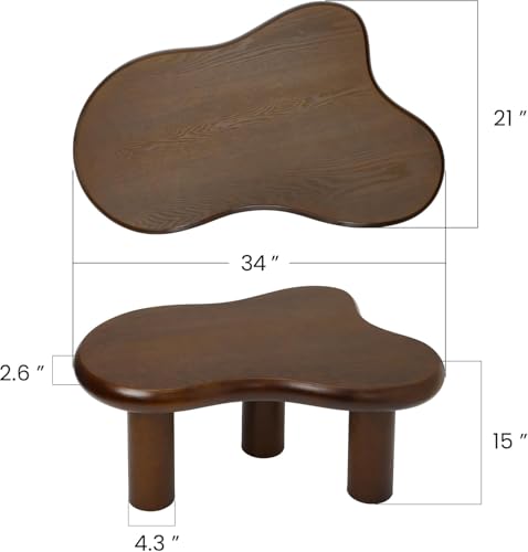 Image of Solid Wood Coffee Table for Living Room | Modern Low Center Table with Thick Round Legs | Wooden Tea Table Sofa Side Table for Home Decor