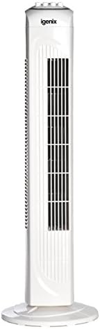 Igenix DF0030 Oscillating Tower Fan, 30 Inch, 3 Speed Settings, 2 Hour Timer with Auto Shut Off, White