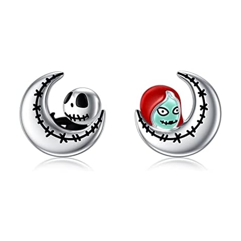 Halloween Earrings for Women 925 Sterling Silver Jack Skellington Couple Skull Earrings Halloween Christmas Jewelry Gifts for Women Girls Cover