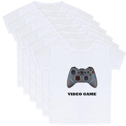 6 Pieces Kids Blank Sublimation T-Shirt DIY White Crew Neck Short Sleeve T Shirt for Boys Girls Summer DIY Transfer