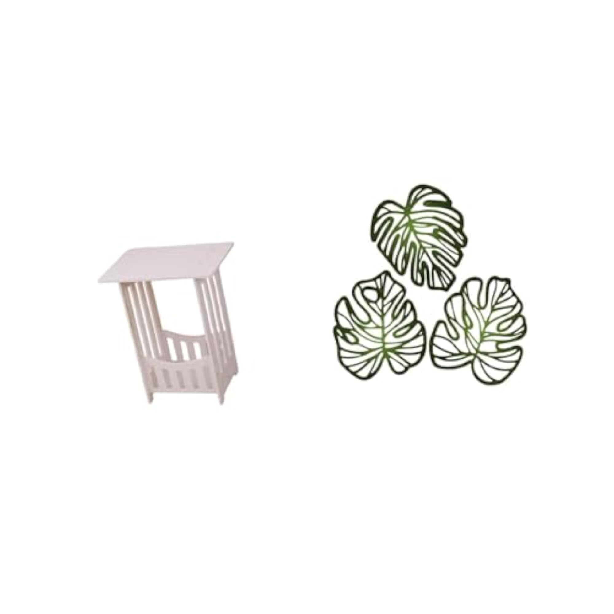 Portable Bedside Table with Palm Leaves Wood Wall Decor