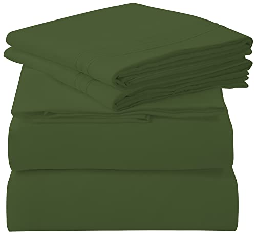 Image of ROYALE LINENS 4 Piece Cal King Sheets Set - Soft Brushed 1800 Microfiber - 1 Fitted, 1 Flat Sheet, 2 Pillowcases - Wrinkle Free & Fade Resistant - Hotel Luxury Bed Sheets (Hunter Green, Cal King)