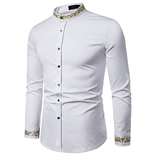 SSBZYES Chemises pour Hommes Chemises à Col Montant De Couleur Unie à Manches Longues Chemises Brodées à La Mode pour Hommes Motif De Broderie Col Henley Chemises à Manches Longues Tops Décontractés Cover