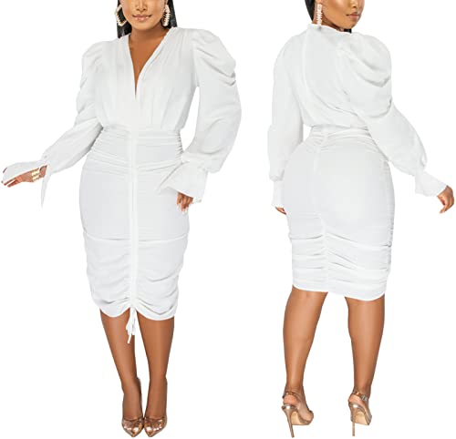 Women's Elegant Bodycon Long Dresses Deep V Neck Long Sleeves Club Night Party Midi Dress3