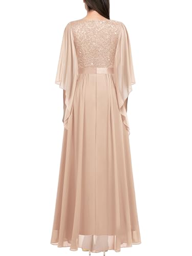 Image of Miusol Women's Deep-V Neck Lace Contrast Sequin Formal Evening Maxi Dress