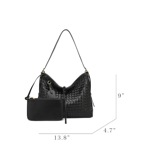 Image of Woven Leather Tote Bag For Women Crossbody Shoulder Bag Large Hobo Handbags Vegan Female Bag Vegetable Basket