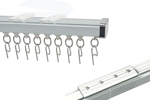Image of MetDeals Aluminium Deluxe Silent Channel Curtain Track with Connector & Runners & Ceiling Fit,Hook,End Caps, Screw & Wall plug|Curtain Rail System for Home & Office(White Color,5+5 Feet)