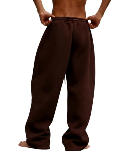 Image of Men's Baggy Sweatpants Wide Leg Fleece Lounge Joggers with Deep Pockets | Soft 65% poly 35% cotton stretch blend, outer drawstring, open bottom, relaxed fit for gym, travel, errands and daily wear
