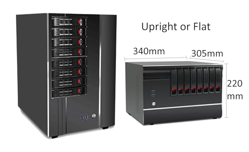 Image of 8 + 1 Bay DIY NAS Case, 8 x 2.5 /3.5″ Tray + 1 x 2.5″ Internal Bay. MB MATX /ITX. Flex PSU. Front USB 3.0 8cm Chassis Fan Hot Swap Backplane. Network Attached Storage Private Cloud Enclosure