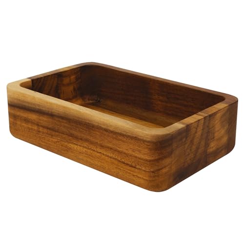 Jean & Len Holz Organizer aus Akazienholz, stilvolle Aufbewahrung für Kosmetika, Accessoires & Büro, mit einzigartiger Maserung, langlebige Aufbewahrungsbox, per Hand reinigen, 18x12x5 cm