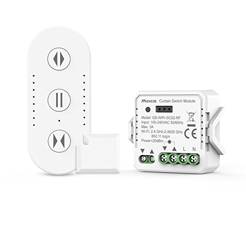 Module Volet Roulant Connecté, Avec RF Télécommande, Maxcio Interrupteur Volet Roulant Connecté en Pourcentage Compatible avec Alexa et Google Home, Contrôle à Distance, Emetteur Radio, Relais Mural Cover