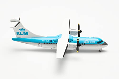 Herpa 571654 Airplane KLM Exel ATR-42-300 PH-XLE, Scale 1:200-aircraft Diorama, Building, Collector's Item, Decoration, Plane Without Pedestal, Made of Metal Miniature Model, Multicolour