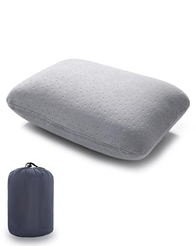 Travel Pillow Small Camping Pillow Memory Foam Bed Neck Soft Home Pillow Lightweight Easy to Carry Removable Pillow Cover for Travel Sleeping Nap and Neck Knee Leg Lumbar Support Pillow (Light Gray)