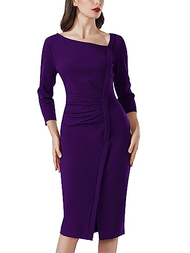 Image of AISIZE Women's Retro 3 /4 Sleeve Ruched Elegant Business Pencil Sheath Dress
