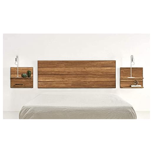 Cabecero + 2 mesitas Acabado Madera Maciza Natural, Medidas 155 x 60 x 2 cm