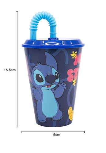 WIEDERVERWENDBARER KINDERBECHER MIT STROHHALM AUS BPA-FREIEM KUNSTSTOFF 430 ML | STITCH PALMS, Blau