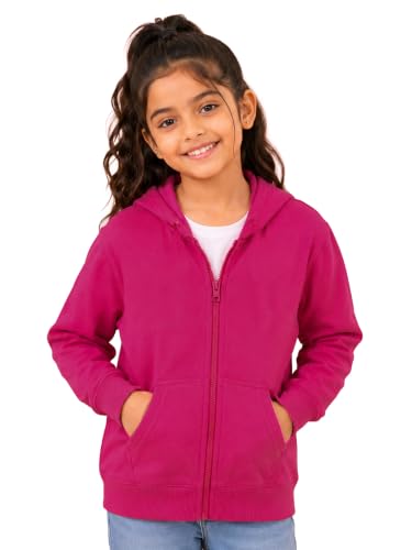 Image of Unisex Kids Solid Full Sleeve Zip Front Open Hooded Sweatshirt