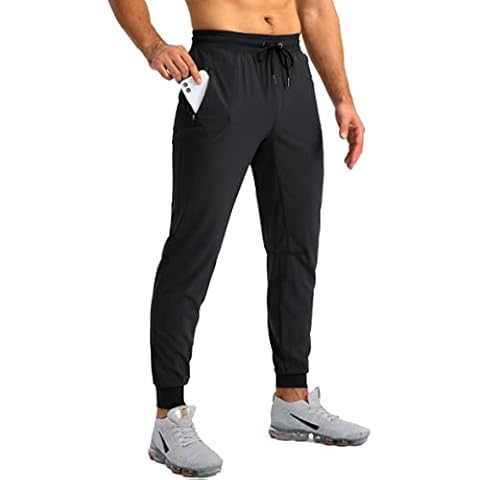 Pudolla Men's Lightweight Jogger Pants Workout Running Pants for Men UPF50+ for Fishing Hiking with Zipper Pockets, Black, Medium Cover