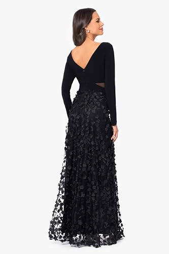 Xscape Women's Long Sleeve V-Neck Floral Skirted Gown3