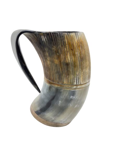 Handmade Ox Horn Mug for Hot & Cold Drinks Viking Horn Drinking Mug - 100% Authentic with Natural Shine Finish Medieval Style Mead Cup Beer Mug Tumbler Best Gift Export