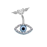 COLORFUL BLING 316L Surgical Steel Cubic Zircon Evil Eye Goth Belly Button Ring Angel Wings Curved Barbells Navel Eyebrow Rings Labret Lip Sexy Piercing Jewelry-angel white