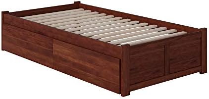 AFI Concord Twin Extra Long Platform Bed with Flat Panel Footboard and Urban Bed Drawers in Walnut