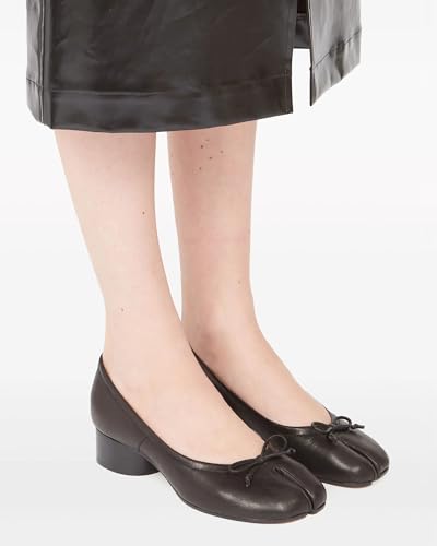 KOKOMOMO Black Split Toe Ballet Heels for Women Japanese Tabi Shoes Cylindrical Low Heels Pumps Chunky Block Heel Office Wedding Party Dress Shoes 1.2 INCH3