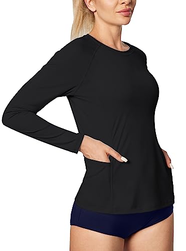 Image of IUGA Rash Guard for Women UPF 50+ SPF UV Protection Long Sleeve Workout Tops with Pockets Dry Fit Hiking Swim Shirt