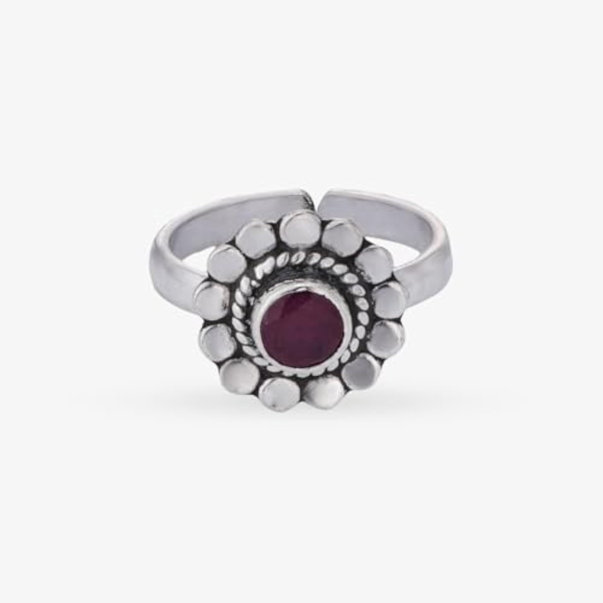 925 Oxidised Silver Ruby Heritage Petal Toe Ring