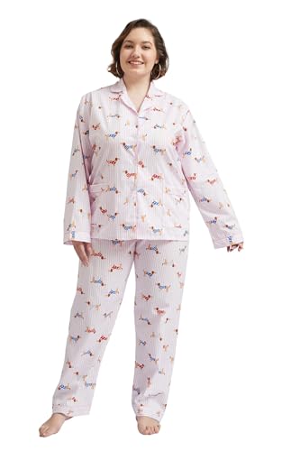 Image of GLOBAL Women Cotton Pajamas Long Sleeve PJs Button Down Sleepwear S-3XL