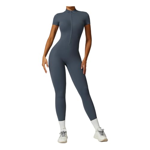 Mono de yoga azul oscuro con manga corta para tus entrenamientos de fitness 2
