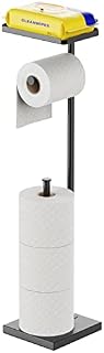 Toilet Paper Holder Stand - iSPECLE Bathroom Toilet Roll Holder with Reserve Storage for 4 Rolls, Toilet Roll Holder Free Standing with Shelf, Black