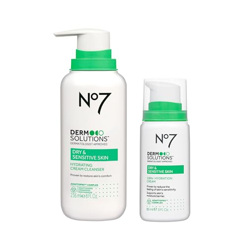 No7 Derm Solutions Hydrating Facial Cleanser & 100hr Face Moisturizer - With Ceramides, Niacinamide & Adaptogens to Maintain Skin's Moisture Barrier - For Dry & Sensitive Skin (2-Item Bundle)