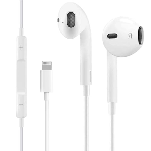 In-Ear Headphones iPhone 14 Apple MFI Certified Lightning Earphones HiFi Audio Stereo with Microphone & Volume Control Headset Compatible with iPhone 14/14 Pro/13/12/SE/11/X/XR/8/7 Plus