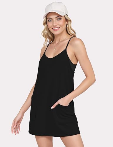 Buauty Women Summer Sleeveless Mini Rompers Dress, Built-in Shorts & Pockets, Workout Tennis Outfit for Running, Yoga, Beach3