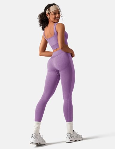 Image of OLCHEE Womens Workout Sets 2 Piece Seamless Square Neck Sports Bra Padded Butt Lifting Leggings High Waist Yoga Gym Outfits