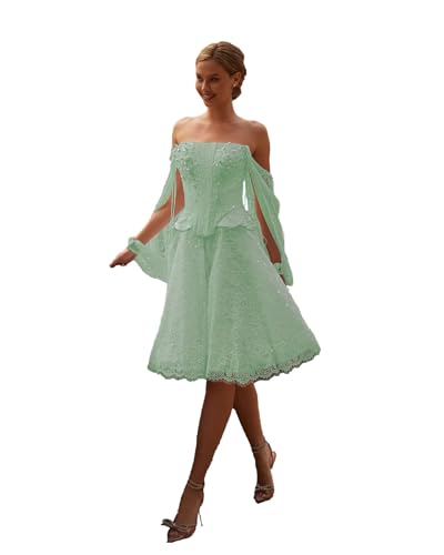 MKNDHRS Women's Corset Sequin Lace Pearl Tea Length Two-Piece Sage
