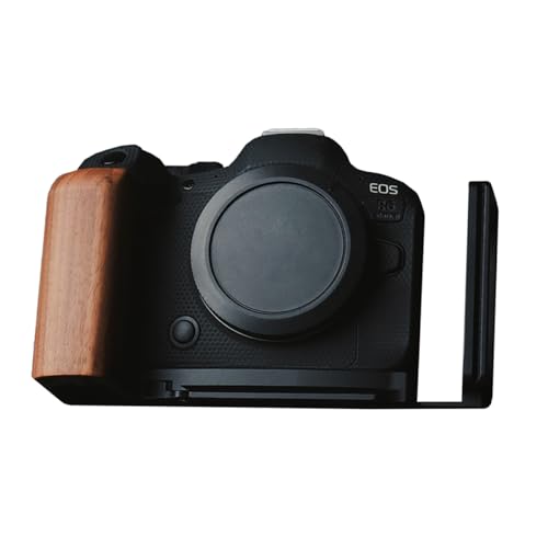 Canon EOS R6/EOS R6 Mark II 専用 カメラウッドグリップ 高級檀木材 木製ハンドル メタルベース L型グリップ ハンドメイド カメラケージ 電池交換可能 (赤茶色)