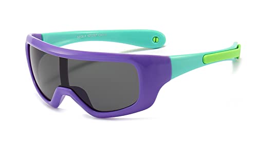 Outray Gafas de sol deportivas para niños, polarizadas, protección UV, flexibles, de goma, béisbol, ciclismo, softbol, UV400, para niños y niñas, de 3 a 7 años, morado y verde, Medium Cover