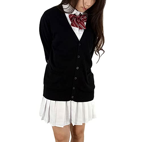 Blostirno Women's Cardigan Sweater V Neck Button Down Knit JK School Uniform Cardigans Girls Long Sleeve Coat with Pockets3
