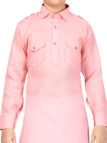 Image of Aarika Boys Pink-White Color Pathani Kurta Pyjama with Cap Set (C PS-JK-101-PINK-9)