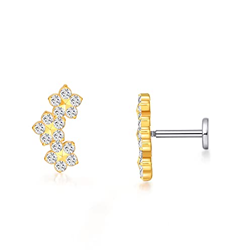 Limerencia チタン ボディピアス 18g 医療用 軟骨 金属アレルギー対応 純チタンラブレット つけっぱなしピアス ジルコニアとオパールのフラットバック