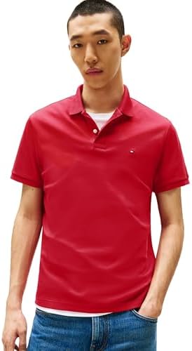Tommy Hilfiger Camisa polo masculina casual de manga curta em mod...
